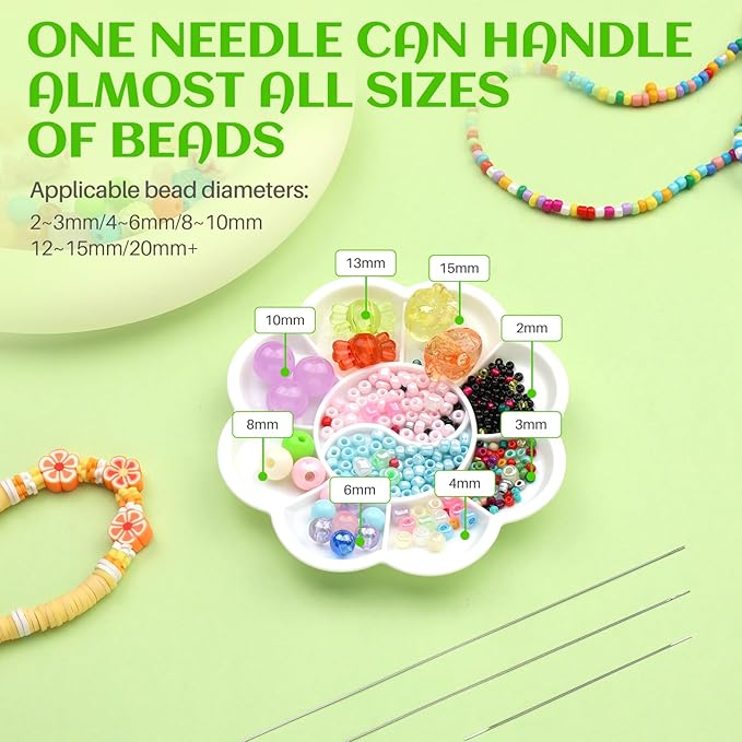 UOOU 32 Pcs Beading Needles Set, 8 Sizes Big Eye Seed Bead Needles,Twist Beading Needles, Jewelry Making Supplies Beading Needle for Jewelry Making