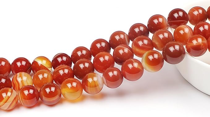 MJDCB Natural Red Striped Agate Beads Round Loose Beads for Jewelry Making DIY Bracelet Necklace (12mm)