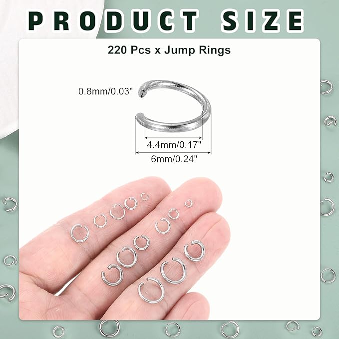 MECCANIXITY Open Jump Rings,4.4mmx6mm 316 Stainless Steel Split O Jump Rings Connector 0.8mm Thick Jewelry Making Supplies for Bracelet Necklace Pendant DIY,Pack of 220