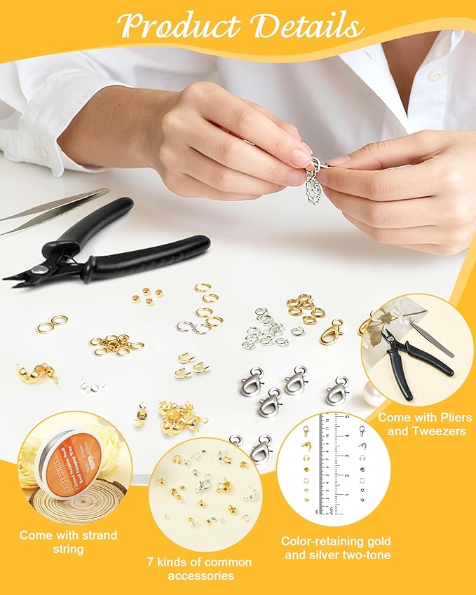 1950 Pcs Jewelry Making Cord End Kit,Crimp Tube Beads with Organizer Box,Includes Crimp Beads, Cover, Lobster Clasp,Jump Ring,Wire Guardians,Crimping Pliers & Beading Wire for Bracelets Necklace