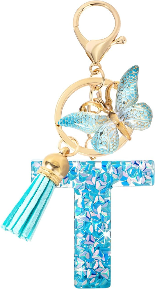 Initial letter Keychains for Women Girls Tassel Butterfly Cute Keychain for Wallet Backpack charm