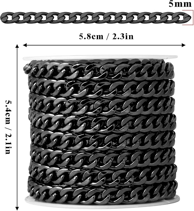 16.5 Ft Stainless Steel Curb Chains, 5mm 6mm 7mm 9mm Cuban Chain Roll Bulk for Jewelry Making