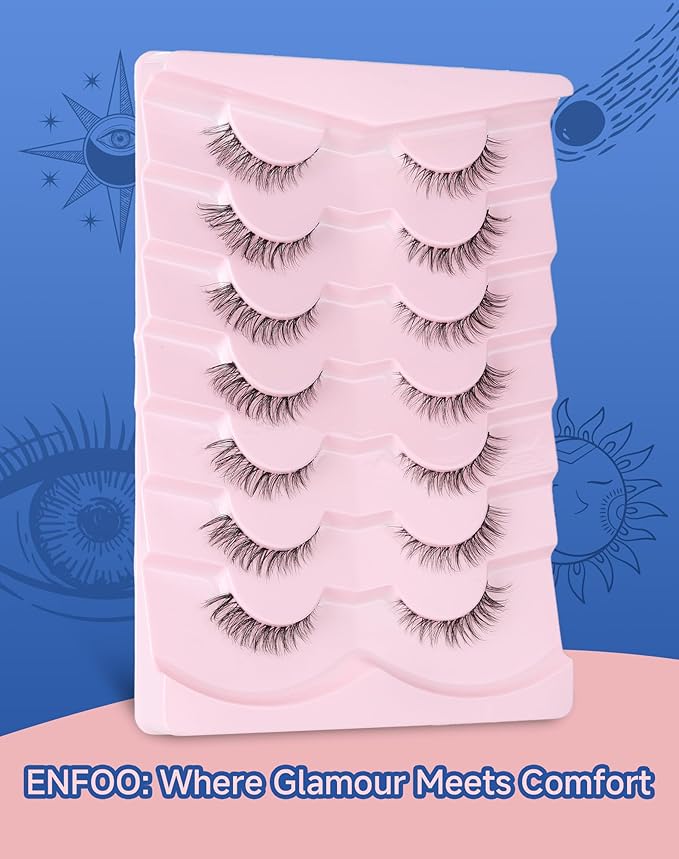 Small Lashes Wispy Short Eyelashes Natural Look Flared Strip False Eyelash Soft Clear Band Lash Pack 7 Pairs C20