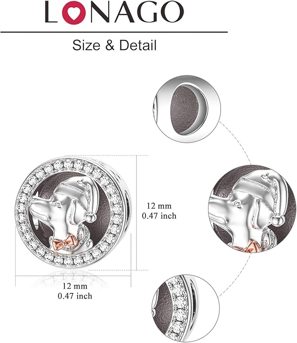 LONAGO 925 Sterling Silver Personalized Photo Charm Fit Compatible for Bracelet Necklace Customized Heart Round Shape Picture Bead