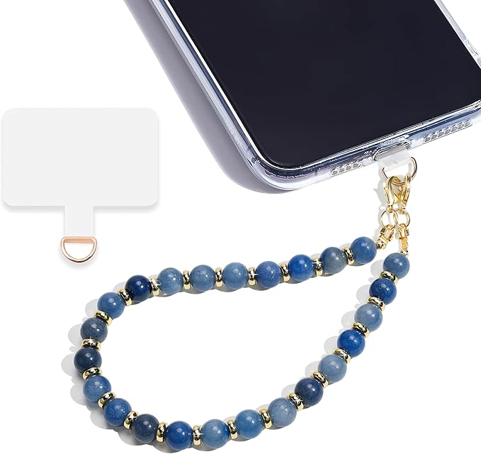 Marble Beaded Phone Wrist Strap,Detachable Phone Bracelet Strap with Tether Tab,Hands-Free Wristlet Strap (Blue Aventurine)
