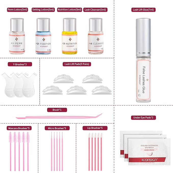 Lash Lift Kit, Professional Semi-Permanent Curling Eyelash Perm Kit Includes Eye Shields, Pads and Accessories Suitable for Salon & Home Use(Version B)