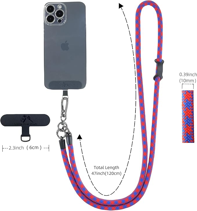 Cell Phone Lanyard Crossbody Rope Around the Neck Wrist Strap for Most Smartphone Case Headset Keychain Offices ID - Red/Blue