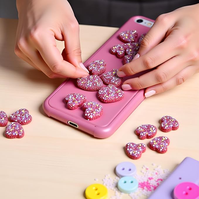 100PCS Heart Shape Resin Buttons, 0.47inch Glitter Flatback Love Buttons Flat Scrapbookiing Making Craft Decor for DIY Crafts Necklace Earring Bracelet