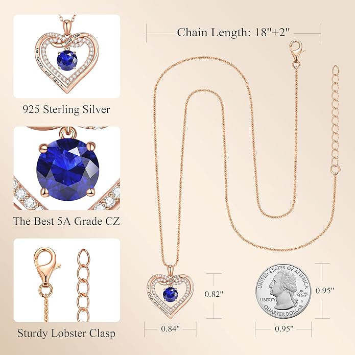 G&GEMSJEW Infinity Heart Birthstone Necklaces for Women, 925 Sterling Silver Jewelry, Pendant Heart Necklaces Birthday Anniversary Christmas Gift for Women Wife Mom Girlfriend Lady
