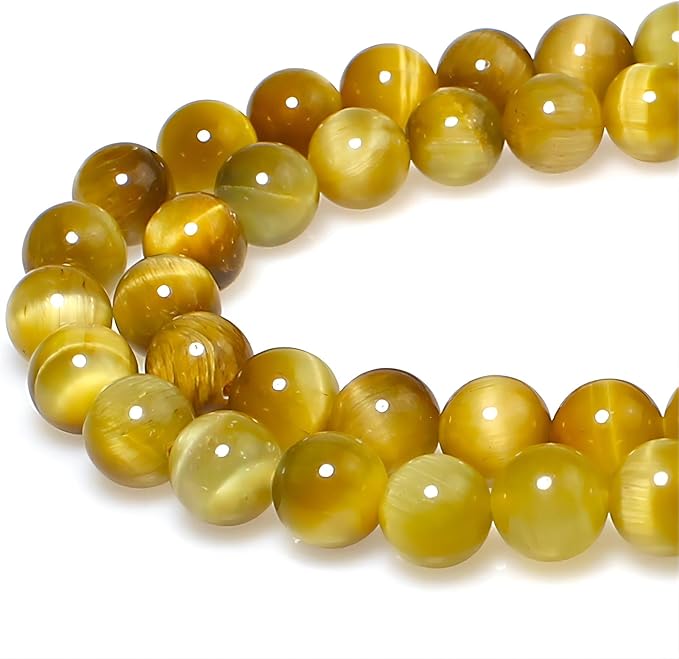 MJDCB Natural Stone Beads 6mm 60pcs Round Golden Tiger's Eye Loose Gemstone Bead Charms for Jewelry Making Bracelet Necklace Earring Pendant