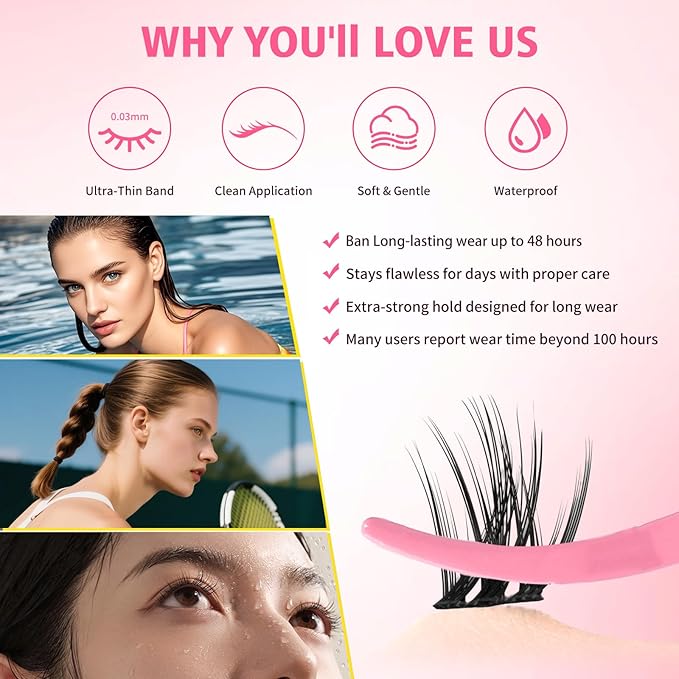 Gyinsoo 120Pcs DIY Lash Extension Kit D Curl 8-18mm Mix "Feral" Style Anime Manga Lashes with Pink Bond and Seal, Remover & Tweezers - Spiky Wispy Individual Lashes