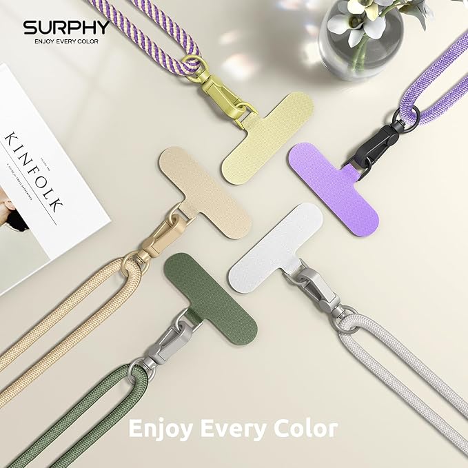 SURPHY Phone Lanyard, Adjustable Phone Strap Crossbody with 2 Pack Cell Phone Tether Tab, Premium Metal Buckles, Skin-Friendly, Universal Cell Phone Lanyard Crossbody for Women and Men, Army Green