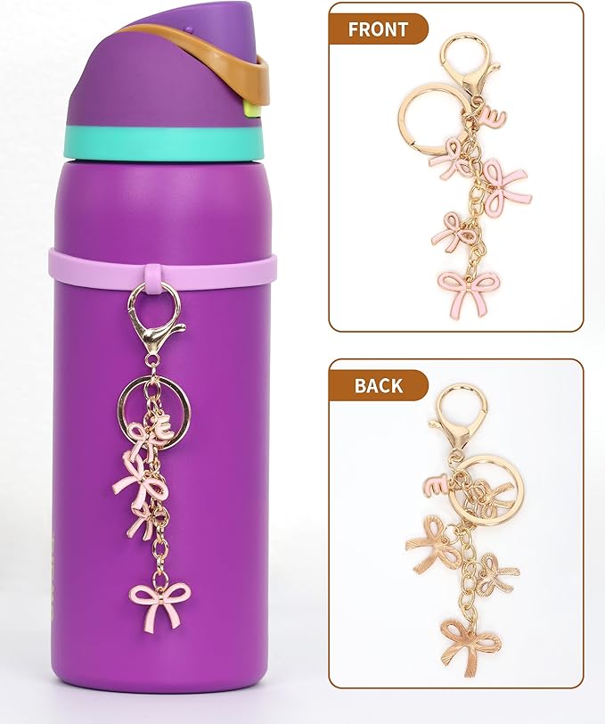 Bow Purse Charms Keychain - Pink Bow Alphabet Letter Key Chain, Bag Charms Wallet