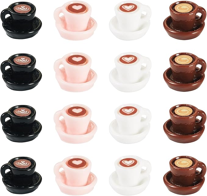 Craftdady 40 pcs Mini Resin Coffee Cup Miniature Tiny Fake Coffee Mug Plate Lovely 3D Tableware Latte Drink Beverage Small Food Ornaments for Jewelry Making Micro Landscape Party Desktop Decorations