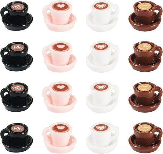 Craftdady 40 pcs Mini Resin Coffee Cup Miniature Tiny Fake Coffee Mug Plate Lovely 3D Tableware Latte Drink Beverage Small Food Ornaments for Jewelry Making Micro Landscape Party Desktop Decorations
