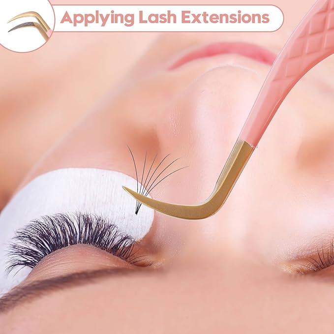 Ms.Queen Lash Tweezers for Eyelash Extensions,Fiber Tip Master Volume Lash Extension Tweezers with Diamond Grip