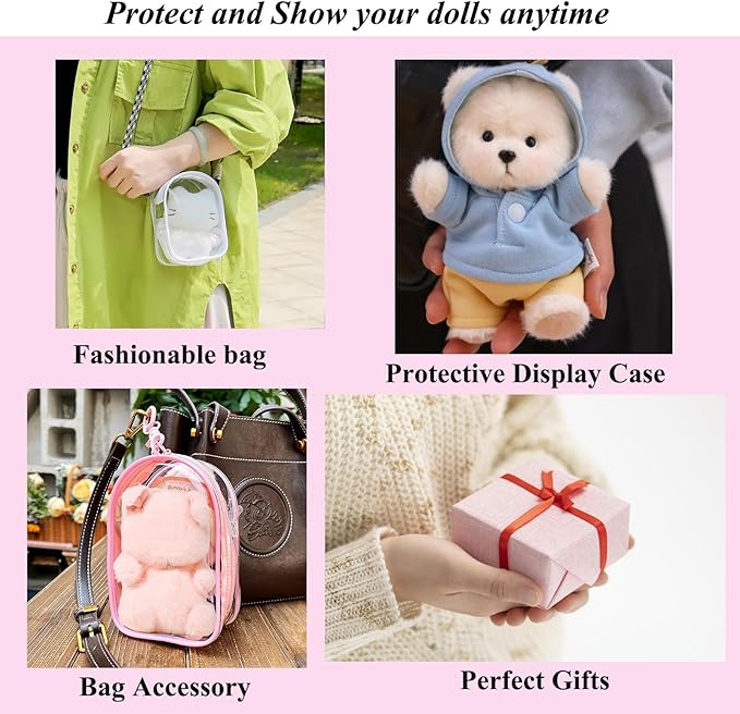 Large Clear Doll Carrying Case Display Bag Keychain Portable Doll Pouch Storage Bag for Collectibles