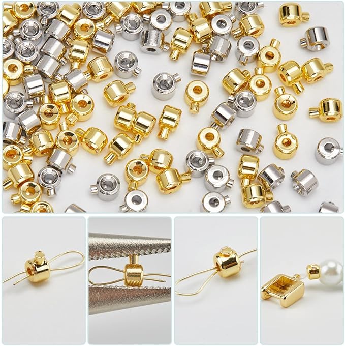 Beebeecraft 100Pcs 18K Gold Plated Brass Crimp Beads Charms Gold Silver Loose Rondelle Spacer Beads 4.5x3.5mm Metal Beading Findings for DIY Jewelry Making