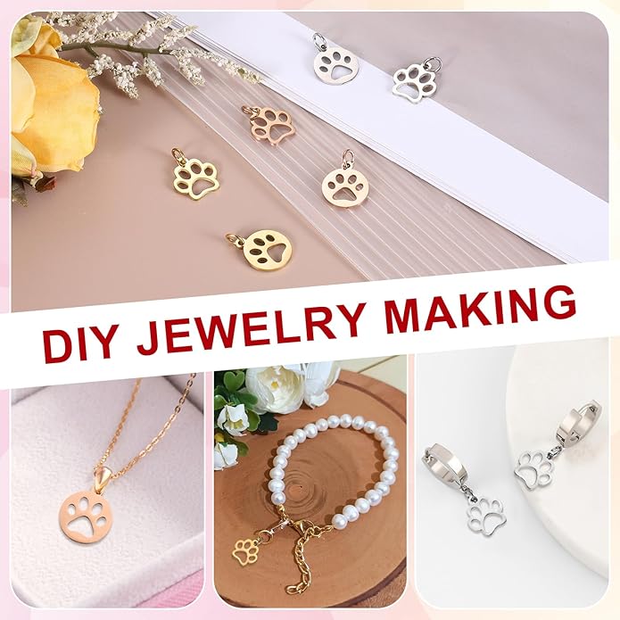 PATIKIL Dog Paw Print Charms 3mm, 20 Pcs Round Cat Dog Paw Pendant Cute Hollow Pet Animal Footprint Pendants Keychain Charm for DIY Jewelry Making Necklace Bracelet, Gold