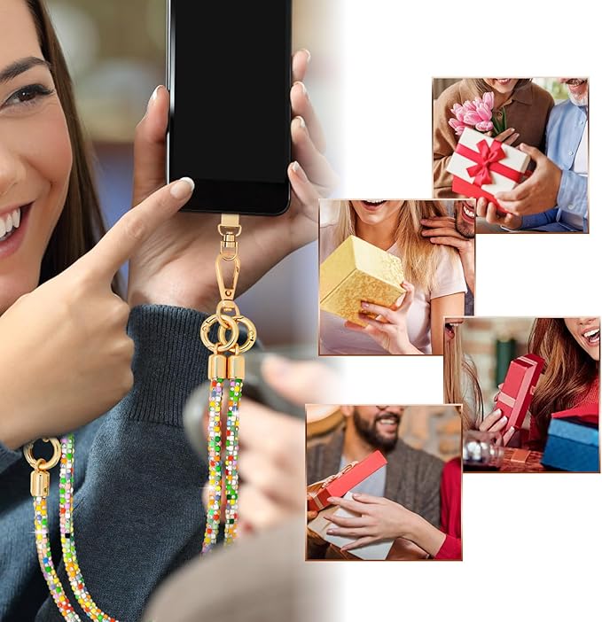 Crystal Phone Strap Crossbody and Wrist Lanyard, Anti Theft Layered & Wrist Strap Cell Phone Neck for Women