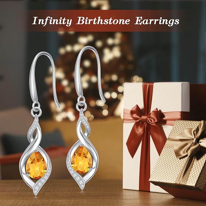 HPQQ Birthstone Earrings for Women 925 Sterling Silver Infinity Love Jewelry Valentines Day Birthday Gifts for Her Mom Wife Girlfriend