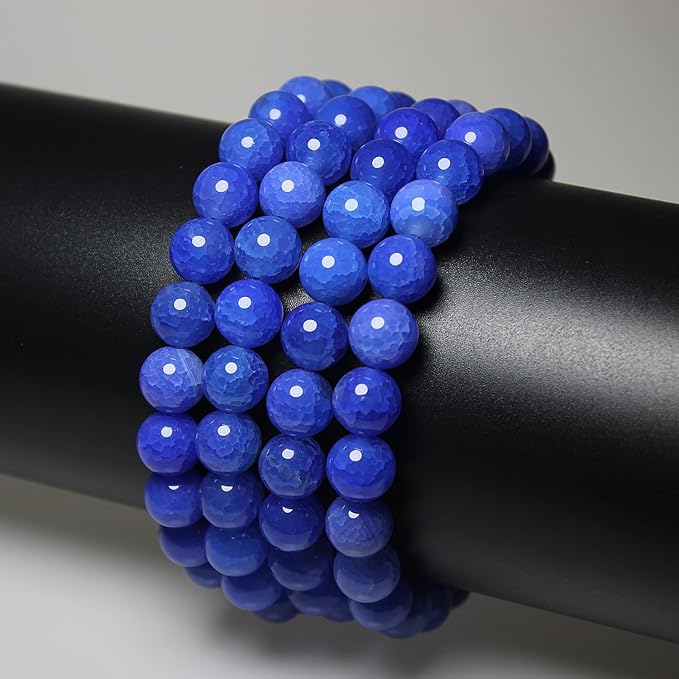 MJDCB Natural Stone Beads 10mm 35pcs Round Blue Dragon Vein Agate Loose Gemstone Bead Charms for Jewelry Making Bracelet Necklace Earring Pendant