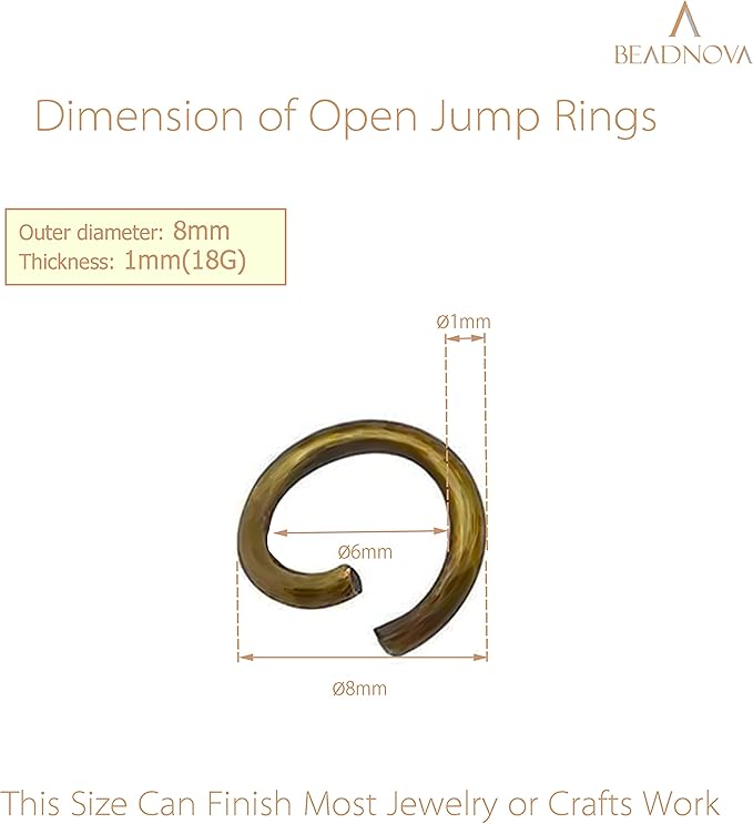 BEADNOVA 8mm Open Jump Rings Copper Jump Rings for Jewelry Making and Keychains (300Pcs)