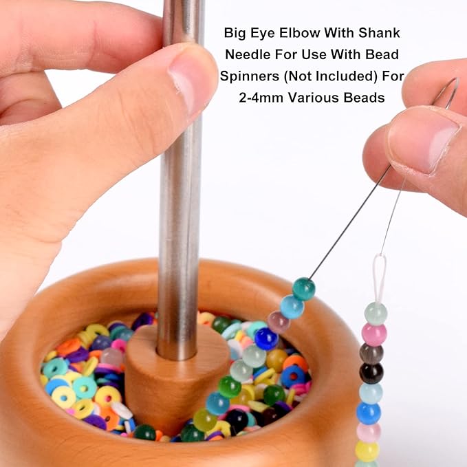 Big Eye Beading pin with Handle, 5.3 "Stainless Steel Beading pin is Used for Bead Rotating Machine, Plastic Loose Beads, Glass Beads, DIY Handmade Beading Bracelet,Necklace Decorations (2 Pieces)