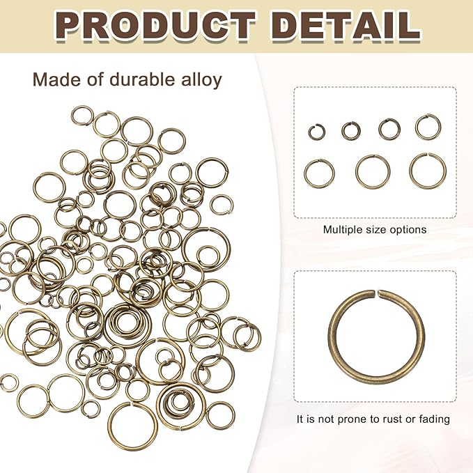 MECCANIXITY 1170Pcs Jump Rings for Jewelry Making, 7 Sizes Jewelry Making Kit with Jump Ring Opener & Pliers for Keychains Earings Repairing DIY Crafting Bronze