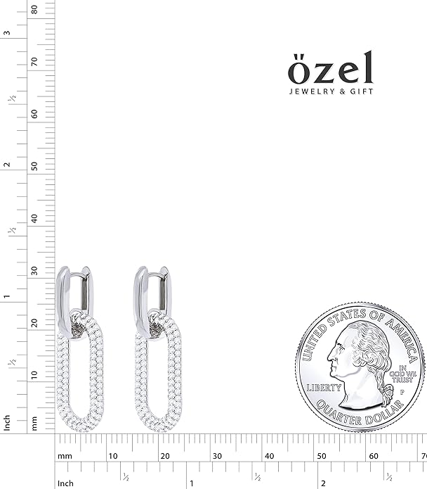OZEL 14K Gold & Silver Plated Paperclip Chain Earrings with Cubic Zirconia – Dangle, Hoop, Huggie, Stud Styles – Women’s Fashion Jewelry Gift