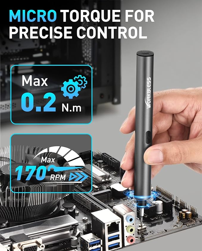 WorkBless Mini Electric Screwdriver, 3.7V Precision Screwdriver Set, 24-in-1 Magnetic Bits, USB-C Rechargeable, Repair Tool Set for Electronics and DIY Projects
