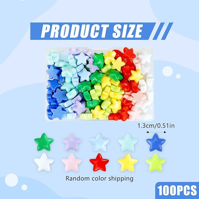 100Pcs Flatback Resin Star Charms Bulk, Cute Kawaii Embellishments for DIY Crafts, Phone Cases, Scrapbooking & Jewelry Making – Mixed Colors (Star)