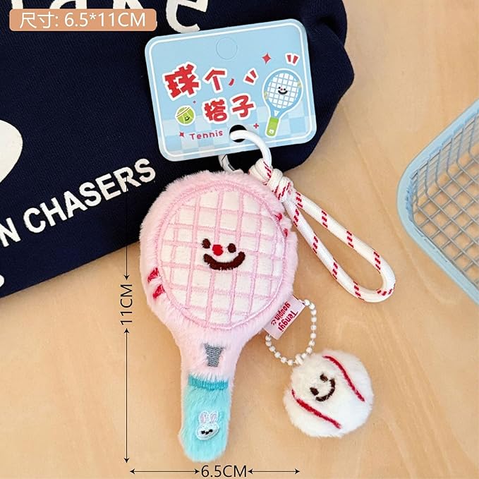 Tennis Keychain For Women, Bunny Plush Ball Nylon Rope Doll Little Awakening Color Blocking Gift Accessories