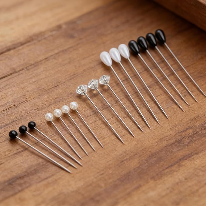 420pcs Boutonniere Corsage Pins 5 Styles Flower Pins Pearl Teardrop Crystal Head Black and White Wedding Bouquet Pins for DIY Craft Wedding Floral Decorations