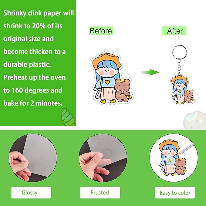 chfine Shrink Plastic Art Keychain kit, 175 Pcs Heat Shrinky Art Crafts Kit Including 20Pcs Shrinky Art Film Papers, 155 Accessories for Adults Creative Craft DIY Activity Ornaments Keychains