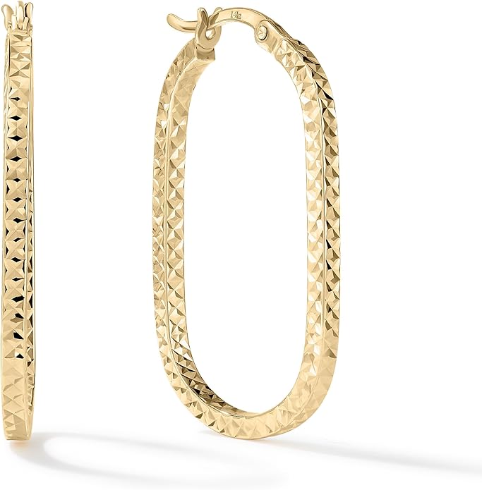 Paperclip Oval Hoops in Real 10K White Gold with a Diamond-Cut Finish | 30mm Length | Real Gold, Stamped for Authenticity