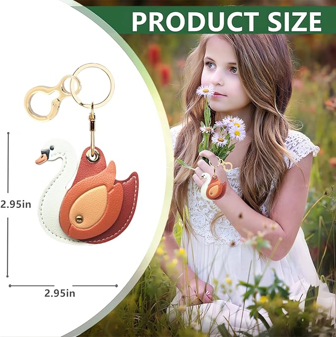 Leather Keychain Holder Case Compatible with AirTag,Cute Protective Cover with Keyring,Anti-Scratch Finder GPS Tracker Case for Wallet Keys,Bag,Pets(Swan Orange)