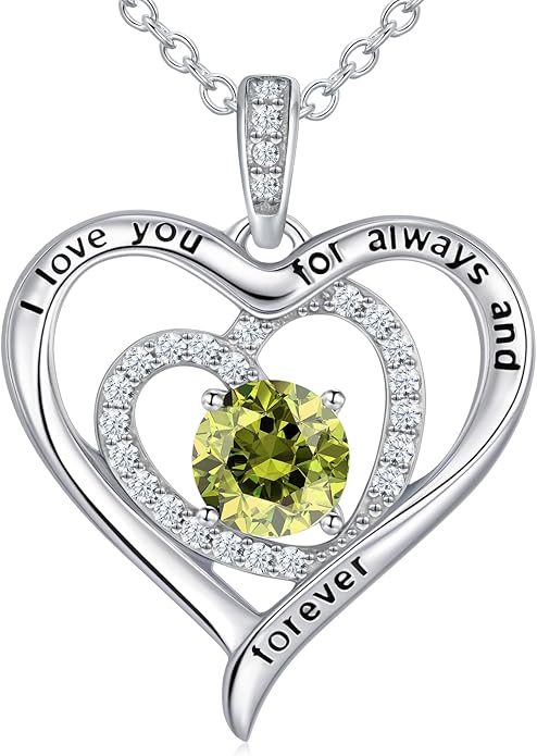 S925 Sterling Silver Necklace for Women, Valentines Day Gifts for Her, Love Heart Birthstone Necklaces for Women, Wife Jewelry, Mom Birthday Valentines Mothers Day Gifts, Girlfriend Necklaces, Daughter Heart Jewel, Anniversary for Her