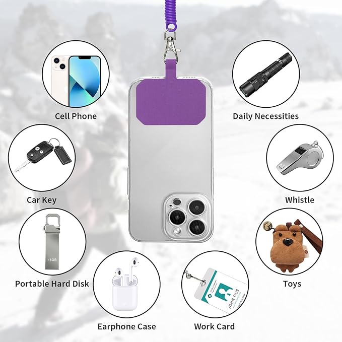 Phone Tether Lanyard Anti Theft Phone Strap with Carabiner Anti-drop Outdoor Skiing Hiking Cycling fishing Climbing fit iPhone and Most Cell Phone (Black+Purple)