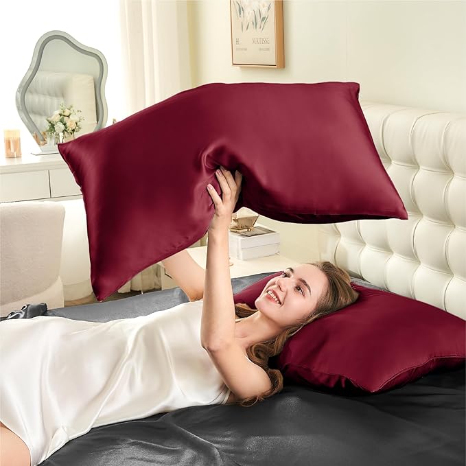 INFIIXSO Mulberry Silk Pillowcase for Hair and Skin, Silk Pillow Cases King Size with Hidden Zipper 20x40 Inches, Super Smooth and Soft Cooling Pillow Cases for Hot Sleepers(Burgundy, 1 Pack)