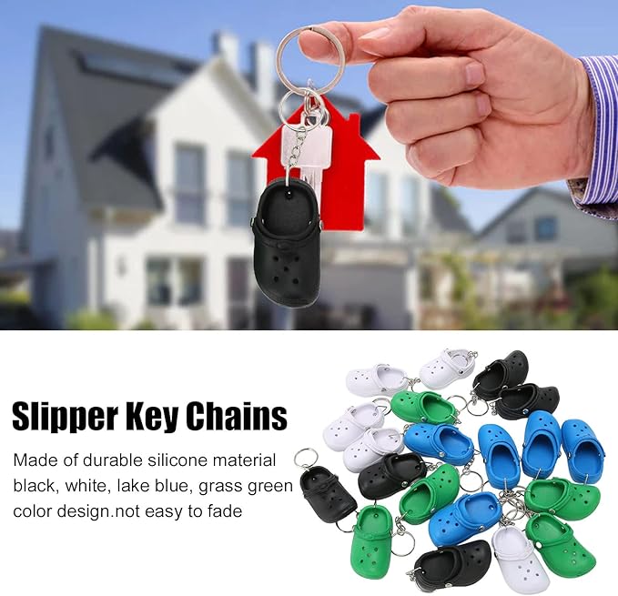 Pssopp 20Pcs Slipper Keychain, Premium Silicone Material Mini Shoe Keyring Key Chain Charms Bright Colors with Simulation Design for Bags Boys Girls and Ideal Most Occasions