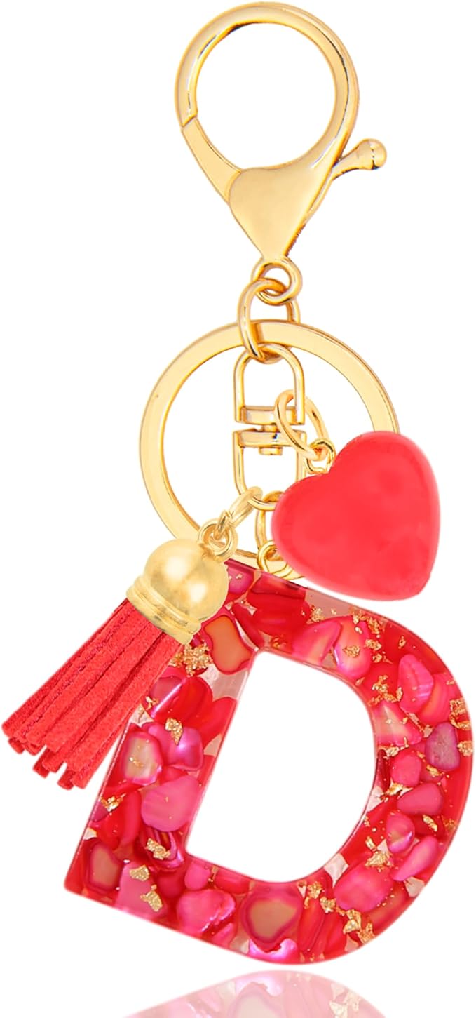 Initial Keychains for Women with Cute Heart Resin - Alphabet Letter Keychain for Bag, Backpacks, Purse or Car key