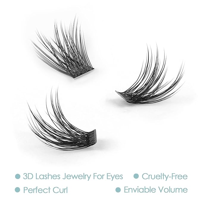 DIY Eyelash Extension, 3D Effect Glue Bonded Band Individual Lash 48 Clusters Volume Lashes Set, Home Eyelash Extension, C curl Lashes Pack 12MM-Volume-48 Clusters