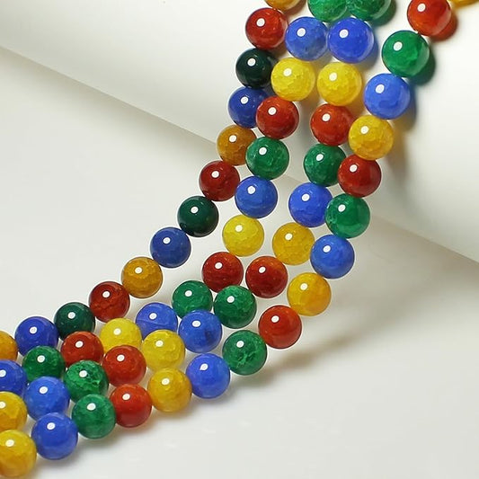 MJDCB Natural Stone Beads 8mm 43pcs Round Mixed Color Dragon Vein Agate Loose Gemstone Bead Charms for Jewelry Making Bracelet Necklace Earring Pendant
