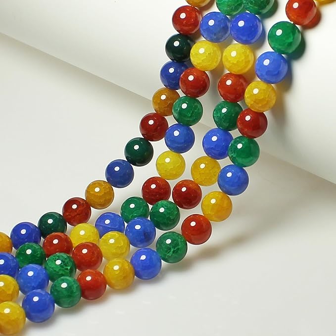 MJDCB Natural Stone Beads 10mm 38pcs Round Mixed Color Dragon Vein Agate Loose Gemstone Bead Charms for Jewelry Making Bracelet Necklace Earring Pendant