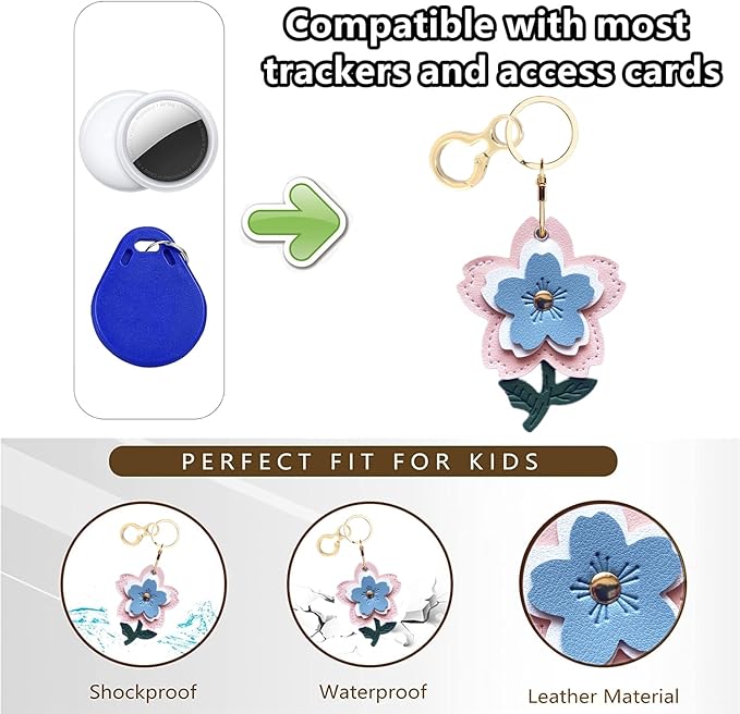 Leather Keychain Holder Case Compatible with AirTag,Cute Protective Apple Air Tag Cover with Keychain Ring,Anti-Scratch Finder GPS Tracker Case for Wallet Keys,Bag,Pets(Flower A)
