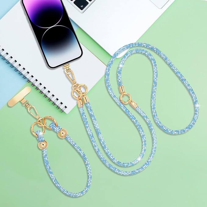 Crystal Phone Strap Crossbody and Wrist Lanyard, Anti Theft Layered & Wrist Strap Cell Phone Neck for Women