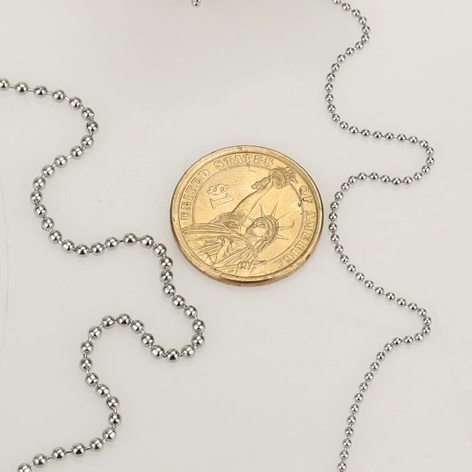 Cadikez Stainless Steel Ball Bead Chain [1.5mm/50Feet] Chains Spool with 30 PCS Connectors for Jewelry Making