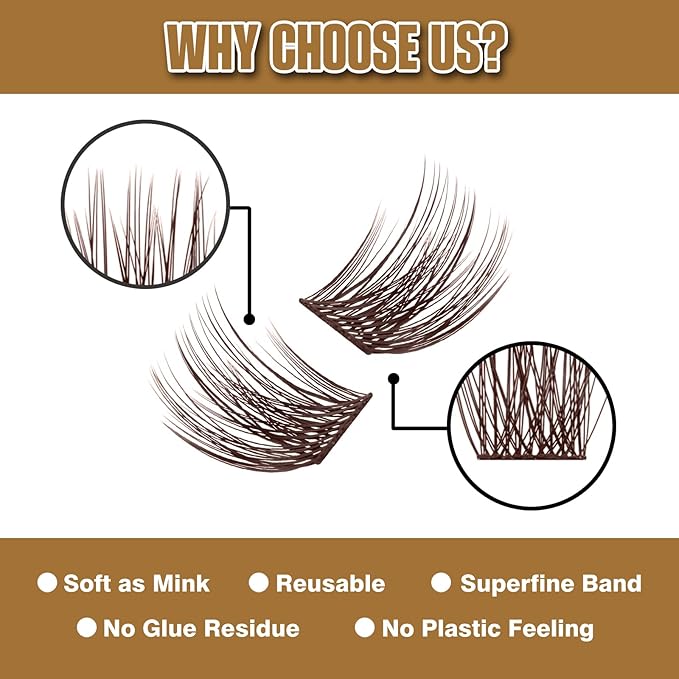 EASITENSION Brown Lash Clusters 156 PCS DIY Eyelash Extension False Eyelash 3D Effect Individual Natural Lashes Set at Home Eyelash Extension Kit Lashes Pack Mixed