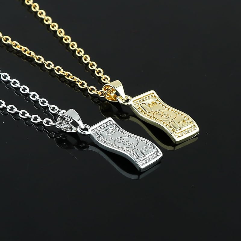 JOR Doller Note Charm Pendant Necklace, Money Catcher, Men & Women Unisex Jewelry, Dainty Gold & Silver Plated Combo Chain 18 inch (Pack of 2)